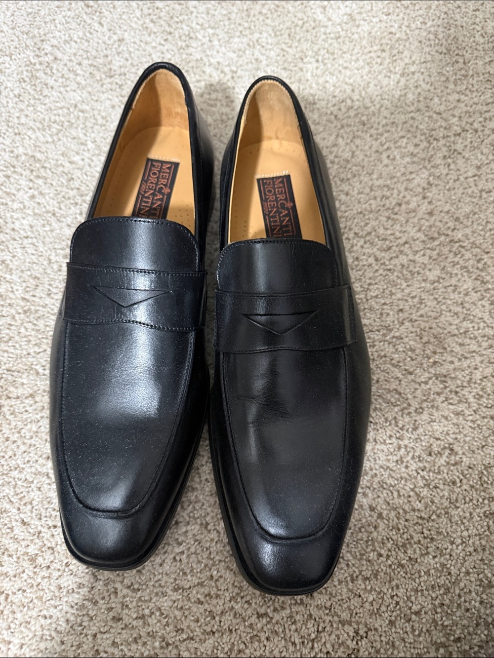 Mercanti Fiorentini Black Leather Penny Loafers